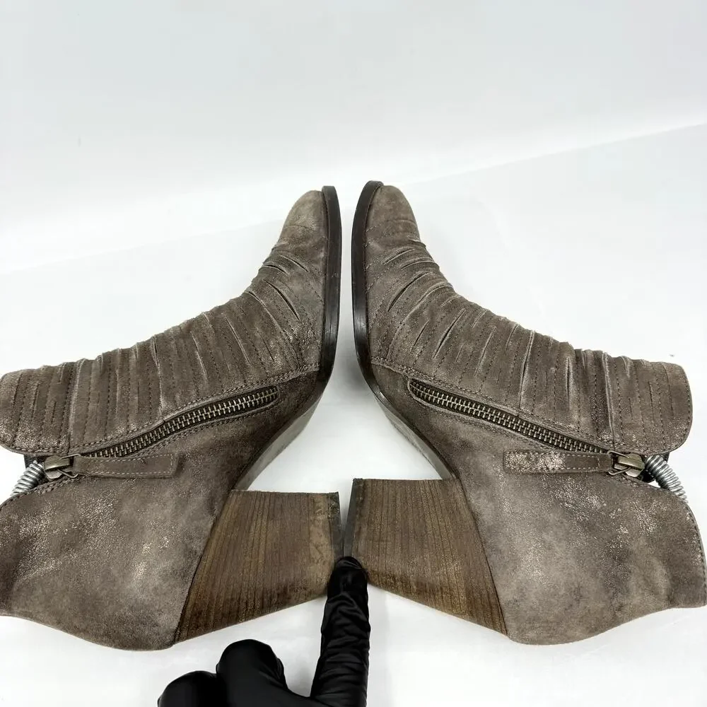 Paul Green Malibu Booties Women US 8.5 UK 6 Taupe Leather Side Zip Boho Western
